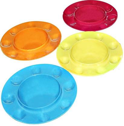 Inditradition Panipuri Serving Plate | 4 Plates Set Chip & Dip Tray