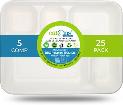 EATONS Disposable Plates for Party and Travel - Bhojan Thali - Eco Friendly Dinner Plate