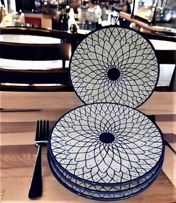 caffeine Ceramic Handmade Blue Spider Design 10" Dinner Plate