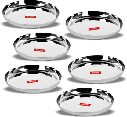 Sumeet Stainless Steel Apple Shape Heavy Gauge Dinner Plates with Mirror Finish 27cm Dia - Set of 6pc Dinner Plate