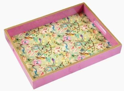 Be Jalebi Wooden Serving Trays with Handle, Serving Tray, Whimsical Flowers Printed- Small Tray