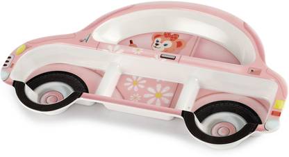 cello Kidzbee Melmo Racers Design Lightweight 3 Compartment Plates For Kids | Pink Sectioned Plate