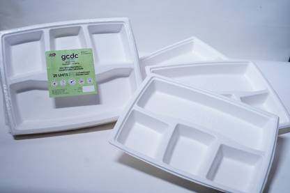 gcdc 4 Compartment Premium Biodegradable Sugarcane Bagasse Tray 200 PCS Dinner Plate