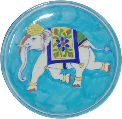 MG Art Blue Pottery Ceramic Sky Blue Elephant Degisn Decorative/Serving Plate(MG-PD2) Dinner Plate