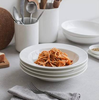 TREANDCARD Deep Plate for Pasta Soup Salads Snacks Porcelain White (22 CM) Dinner Plate
