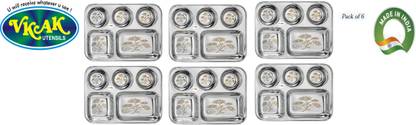 VPSK Stainless Steel 5 Partition Rectangular Bhojan Thaal, Set of 6 Pcs Sectioned Plate