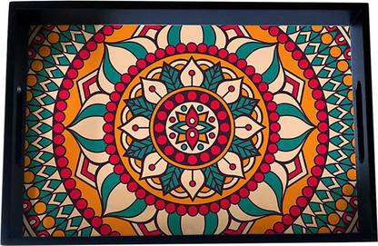 Brahma Design Mandala Black Border Dining Serving and Desk Rectangular Tray