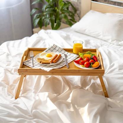 Manogyam Bamboo Folding Breakfast Serving Trays with Handles,Foldable Legs,for Sofa,Bed Tray