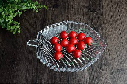 Riddhi Imperial Beautiful Leaf Shape Glass Tray Plate for Serving Useful for Dry Fruits, Fruits Tray