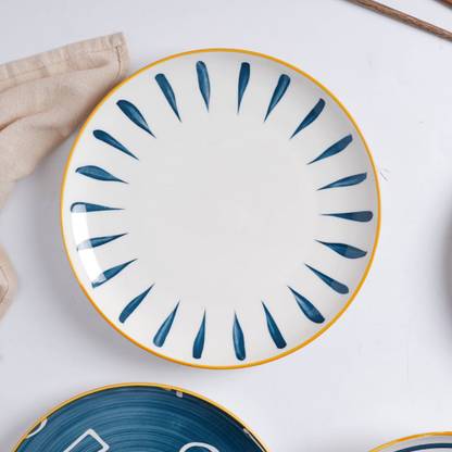 Nestasia White and Blue Teardrop Nitori Ceramic Round Plate,9.8- Inch Dinner Plate