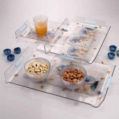 NAYASA Modern Transparent Plastic Serving Tray Set of 3 (Small, Medium, Big) | Tray