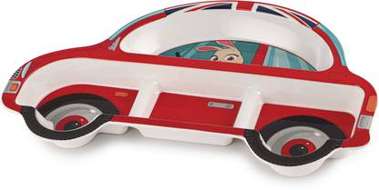 cello Kidzbee Melmo Racers Design Lightweight 3 Compartment Plates For Kids | Red Sectioned Plate
