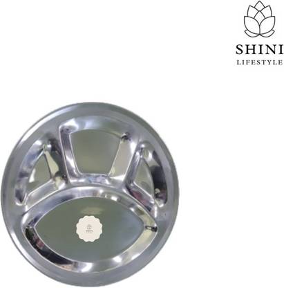 SHINI LIFESTYLE Bhojan Thal, 4 column, Stainless Steel Plate for dining,Thali Sectioned Plate