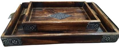 Aliya Wooden Service Tray Antique Polish Pure Shisham Tray
