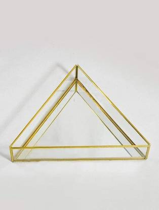 ARTINCO Glass Tray with Mirror Base, Vanity Tray with Brass for Decor Center Table Tray