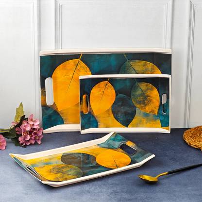 UPC Melamine Multicolor Serving Tray, Set of 3 (Small, Medium and Large Size) Tray
