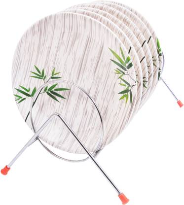 DRIZLING Melamine Plates 7 inch Leaf Printed Snacks /Lunch/Party Plates, Set of 6 Half Plate