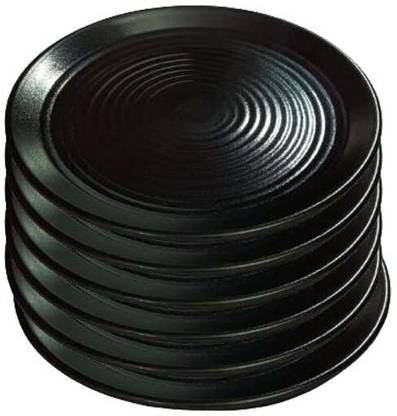 Kanha 8 Inches Quarter Plate for Fast Food Like Pasta/Snack/Pizza in Black Color-6 Pcs Quarter Plate