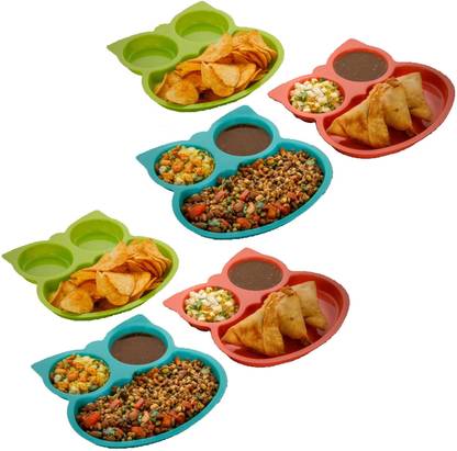 Kitchwish OWL Shape Plates 6 for Kids Virgin Plastic Food Grade Material Dinner snecks Sectioned Plate