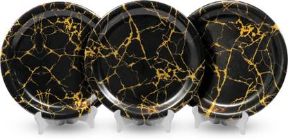 Ariya 11 Inch Black with Gold Line Full Serving Melamine Plates for All Meals - Dinner Plate