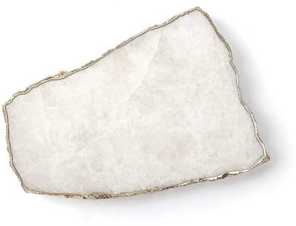 Serein White Quartz Agate Cheese Board With Gold Trim Quartz Tray