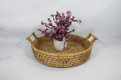 Houseofnatures Cane or Rattan round tea Tray Tray