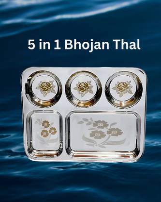 WEKTU Bhaojan Thal/5 in 1 Thal/stainless steel/Laser Print/1PC/185 Dinner Plate