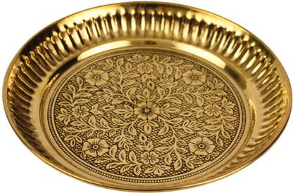 Spillbox Brass Deepak Diya Oil Lamp plate for Home Temple Puja Articles Decor Gifts-6 Sectioned Plate