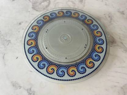 SHIYON 21-Inch Glass Revolving Lazy Susan Turntable Dining Table Centerpiece (Mosaic) Chip & Dip Tray