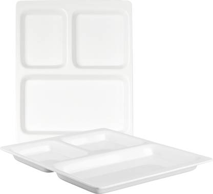 Neena Crockeries Acrylic PVC Free Unbreakable 3 Portion Plate (Pack Of 2) Dinner Plate, Thali, Compartment Plate, Compartment Tray, Function Dinner Plate, Meal Tray Dinner Plate