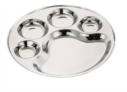 Lyticx Steel 5 Compartment Stainless Steel Dinner Plate Dinner Set