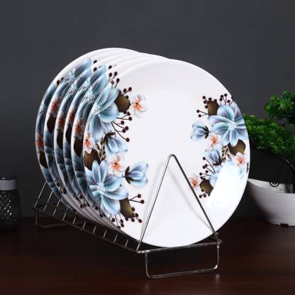 Golden Fish Melamine Round Blue Floral Printed Full Dinner Plates Dinner Plate