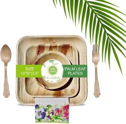 SMS HYDROTECH Pack of 500 Areca Palm Leaf Disposable Plates 10 Inch Dinner Plate