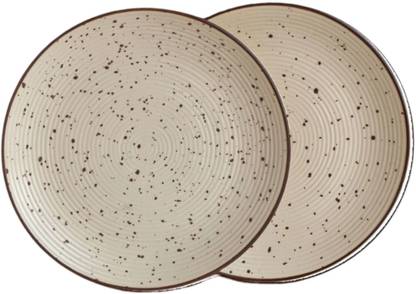 Claymistry Ivory Ceramic Thali Combo with Dark Brown Rim Dinner Plate