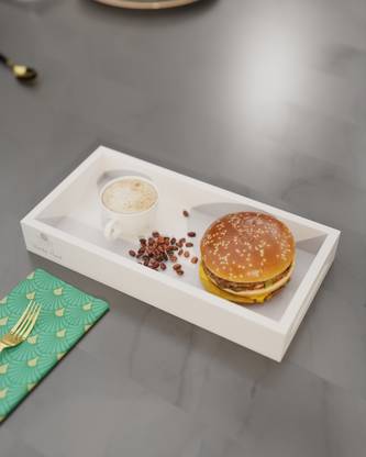 Woodsmith World Mart Wooden Rectangular Serving Tray Set of 2 – 12x6 Inch Grey Finish Tray