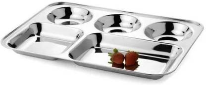 एम एल टी Stainless Steel Bhojan Thali 5 in 1 Compartments Saction Plate Pack of 1 डिनर प्लेट