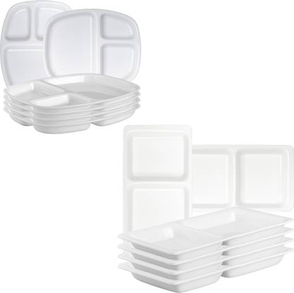 Neena Crockeries Combo of 3 Portion Oval & 2 Portion Plate Pk of 6 Sectioned Plate