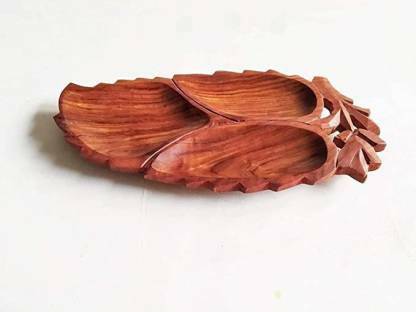 PEPPERTRY Wooden Serving Tray Platter Dry Fruit and Snack Serving Trays 3 compartments Tray