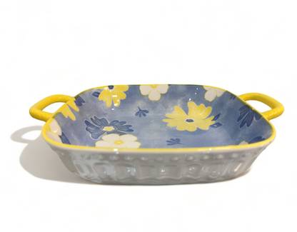 Lemon Tree Ceramic Square Salad, Dish Serving Deep Plate with Handle For Kitchen & Dining Tray