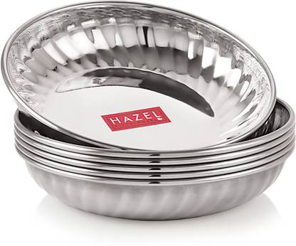 HAZEL Stainless Steel Serving Sweet Dish Dessert Plate, Set of 6, 310 ML Each, Silver Quarter Plate