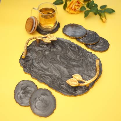 DULI Resin Tray & Coasters Set for Serving Tray, Home & Dining Table Multipurpose use Tray