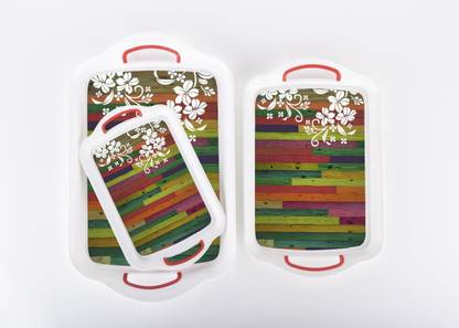 XOPY Multi Colour Bricks Flower Print Design Plastic Material Glossy Finish BPA Free Tray