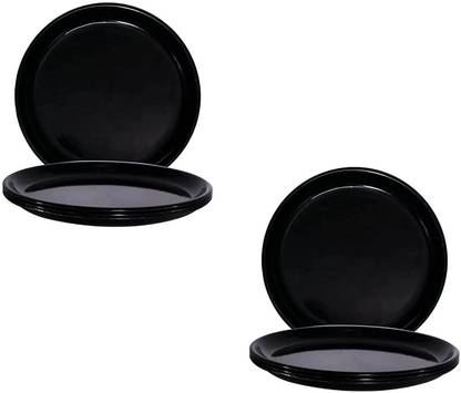 AWICKTIK High Raised Edges Microwave Safe Dinner Plates Set (Black) 28 cm For Kitchen Dinner Plate