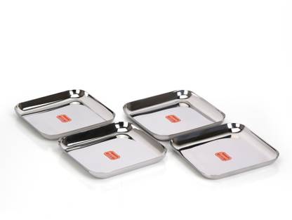 Sumeet Stainless Steel Big Square Shape Dinner Plate / Lunch -Meal Plate Set-4pcs,25cm Dinner Plate