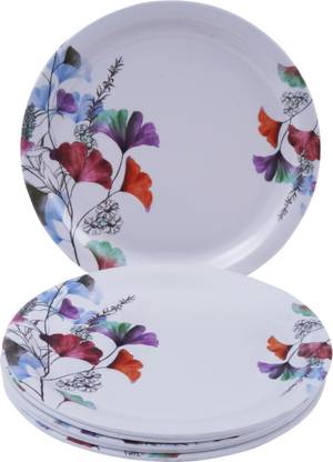 Essenware Melamine Flower Dinner Full Size Plates Set of 6 Quarter Plate