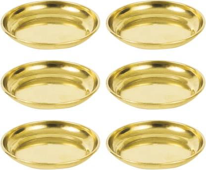 Spillbox Brass Deepak Diya Oil Lamp plate for Home Temple Puja Articles Decor Gifts-6 Sectioned Plate