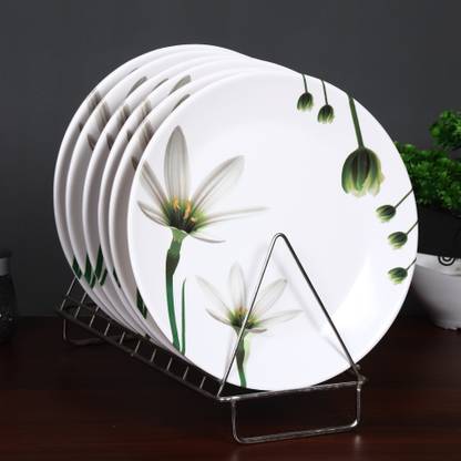 Golden Fish Melamine Round White Floral Printed Full Dinner Plates Dinner Plate