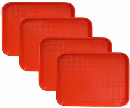 SMILERY High Raised Edges Rectangular Tray for Home Canteen 12×16 inches Red plastic Tray