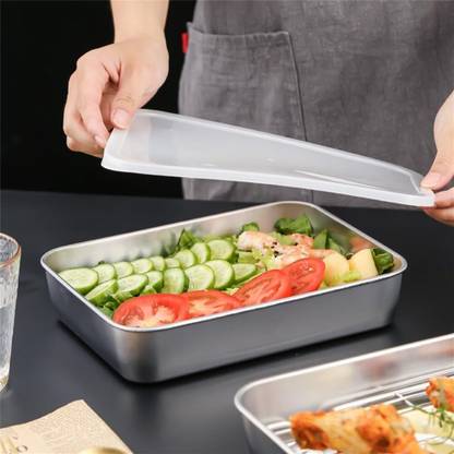 omdaenterprise Stainless Steel Food Storage Box Container with Lid Tray