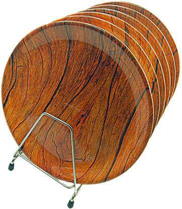 DRIZLING Dishwasher Safe Melamine Beautiful Wood Print Design Dinner Plate